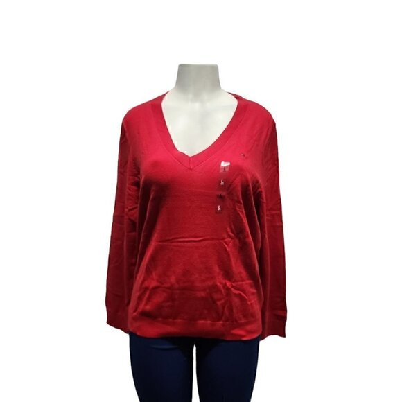 Tommy Hilfiger Womens Sweater Long Sleeve V-neck Pullover‎ Red Size Large - Picture 1 of 10